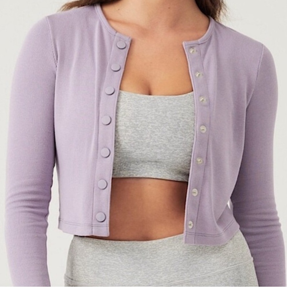 Outdoor Voices Cozyrib Cropped Cardigan Earl Gray